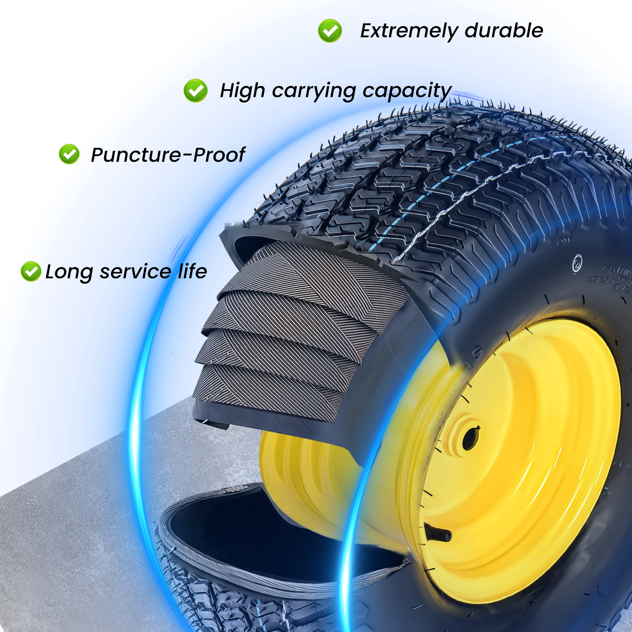 Noble House 20" x 8" Lawn Mower Tires & Wheel Assembly with Steel Rim, Tubeless Heavy Duty, Black & Yellow, Set of 2