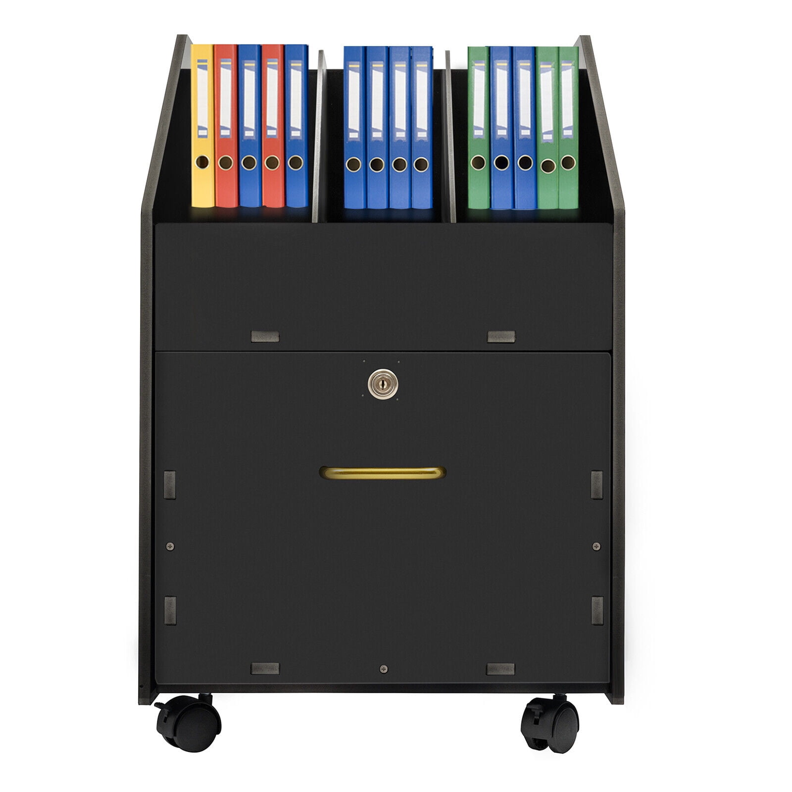 Mobile File Organizer W/Lock Under Desk Rolling File Cabinets Wood File Holder Black