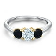thumbnail image 3 of Gem Stone King 10K Two Tone Gold Sky Blue Aquamarine and Black Onyx Engagement Ring for Women | 0.94 Cttw | Round 5MM | Gemstone March Birthstone | Size 5, 3 of 6