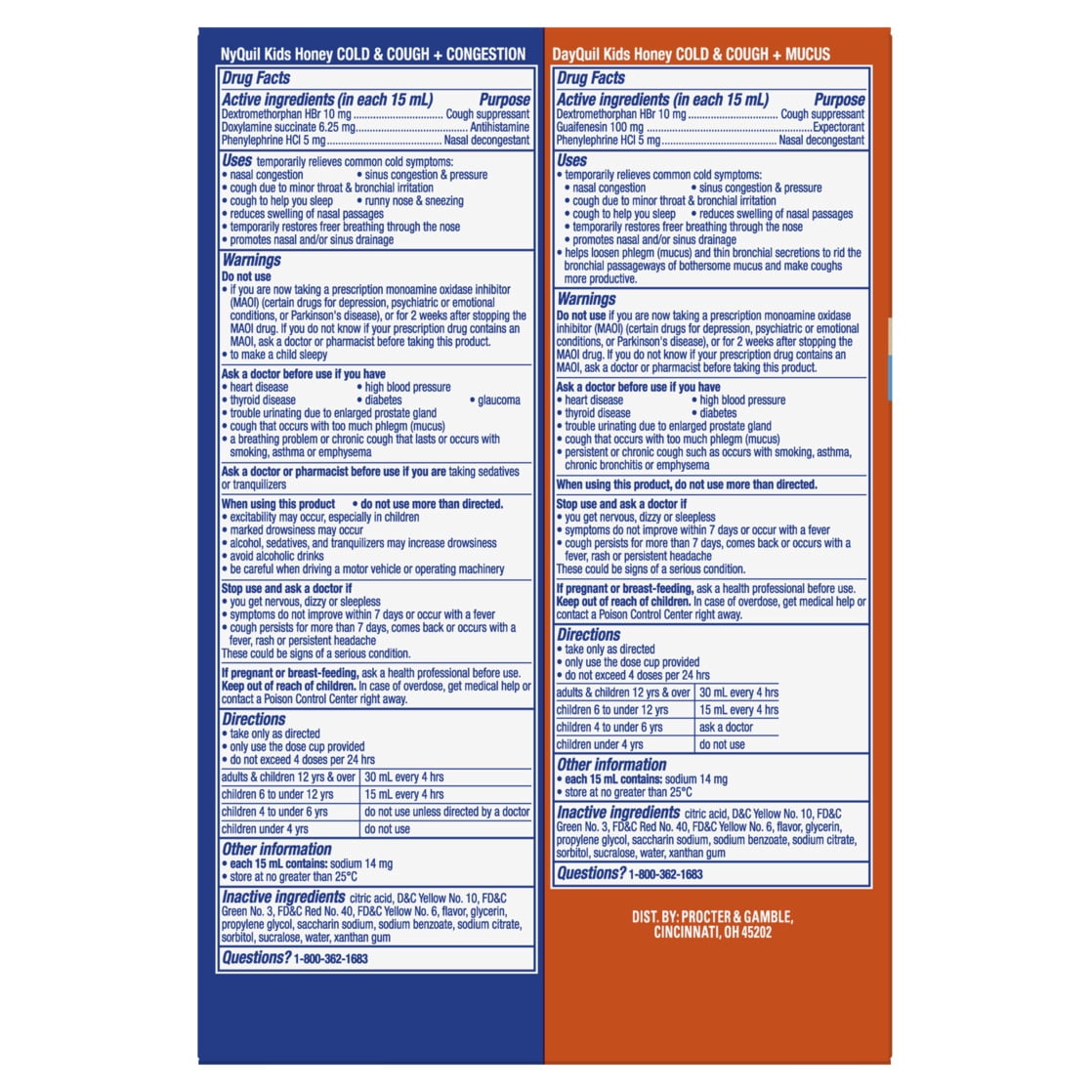 Vicks DayQuil and NyQuil Kids Cold and Cough Liquid, Cold Medicine for Children, Honey, 2x8 Fl oz
