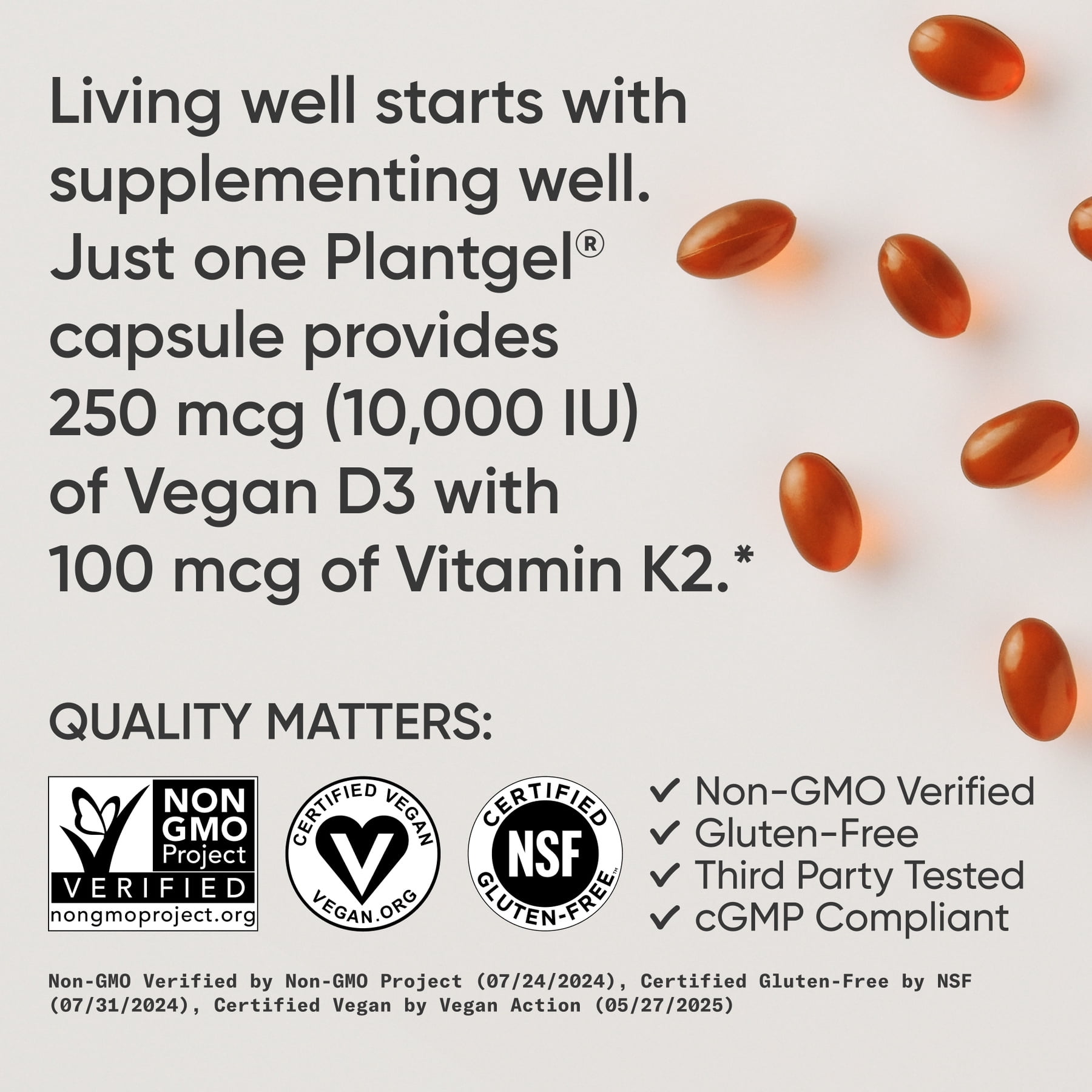 Sports Research® SR Vegan D3 10,000iu Vitamin K2 100mg Vegan Certified Soy Gluten Free (60 Veggie Softgels)