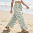 thumbnail image 4 of Textilo Womens Summer Casual Striped Pants Wide Leg Drawstring Pants with Pockets Elastic Waist Palazzo Trousers Summer Beach Vacation Comfy Lounge Boho Clothing,Green XL, 4 of 5