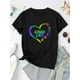 thumbnail image 2 of Camiseta de mujer Ropa de verano básicaWomen's "Lunch Lady" Heart Print T-Shirt - Casual Black Short Sleeve Tee with Colorful Hand-Drawn Design, Comfortable Polyester Blend, Round Neck, Perfect for, 2 of 7