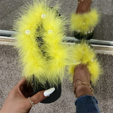 

Zpanxa Womens Sandals Muffin Thick Bottom Plush Slippers Female Slope Heel Beach Herringbone Sandals Flip Flops Wedge Sandals for Women Yellow 37