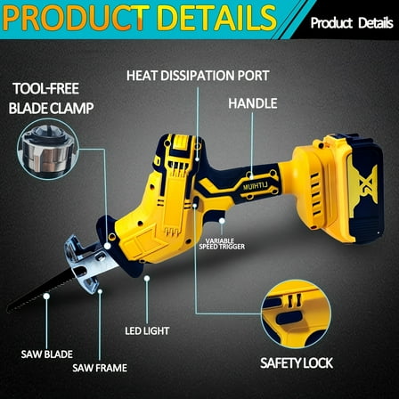 "Cordless Brushless Reciprocating Saw (Tool Only) - Compatible with DeWalt 20V Battery, 0-3500SPM Variable Speed, Tool-free & 4 Blades for Wood/Metal/PVC"