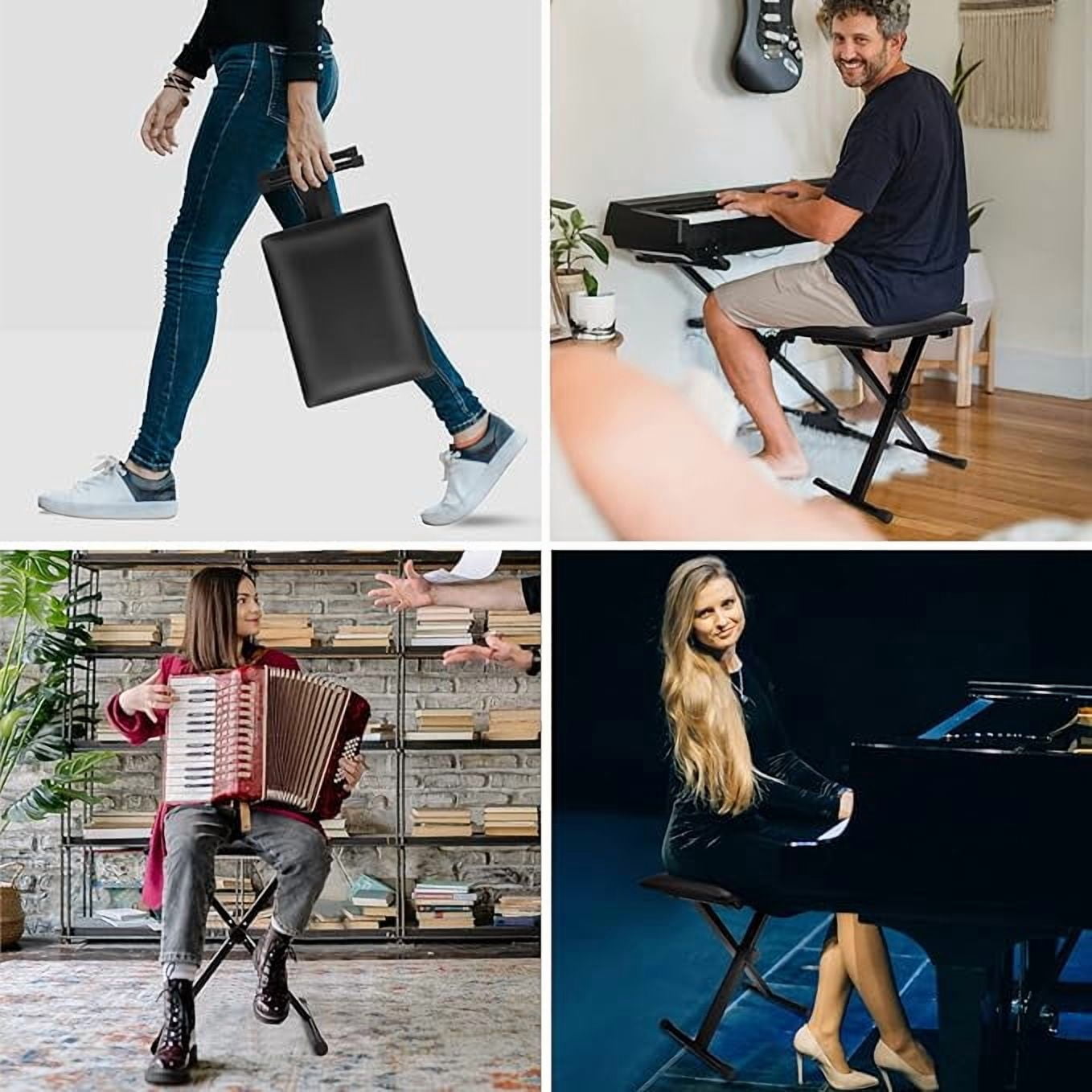 Geemuslly Keyboard Bench X-Style Height Adjustable 16.3-19.6in Padded Cushion Piano Stool Bench Keyboard Chair for Keyboards Piano