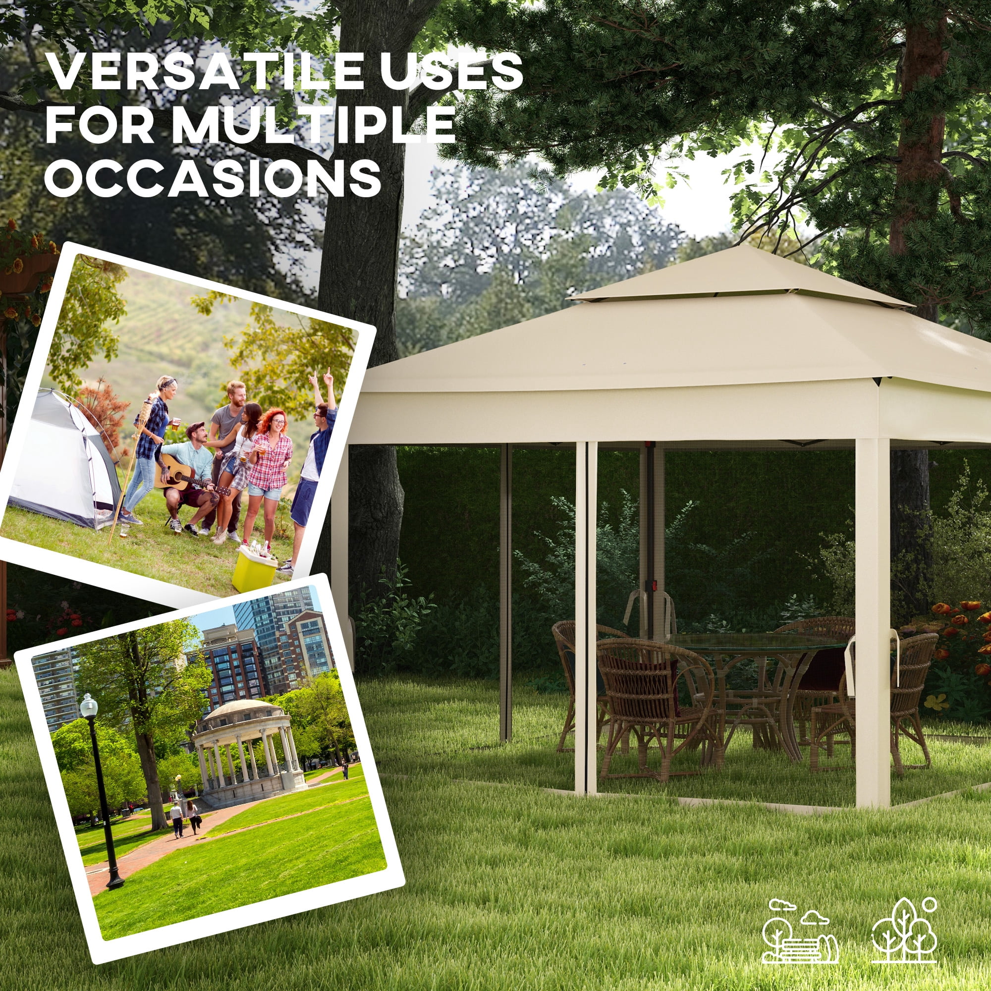 Outsunny 10.7' x 10.7' Pop Up Gazebo Outdoor Canopy Shelter with 2-Tier Soft Top & Removable Zipper Netting, Event Tent with Large Shade, Beige