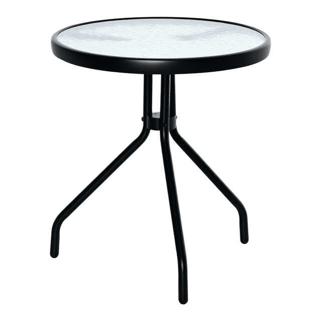 Outsunny Outdoor Side Table Round End Table with Tempered Glass Top Black