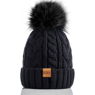 〽️Women Navy Winter Pom Pom Beanie Hat with Warm Fleece Lined XL Women main image 4