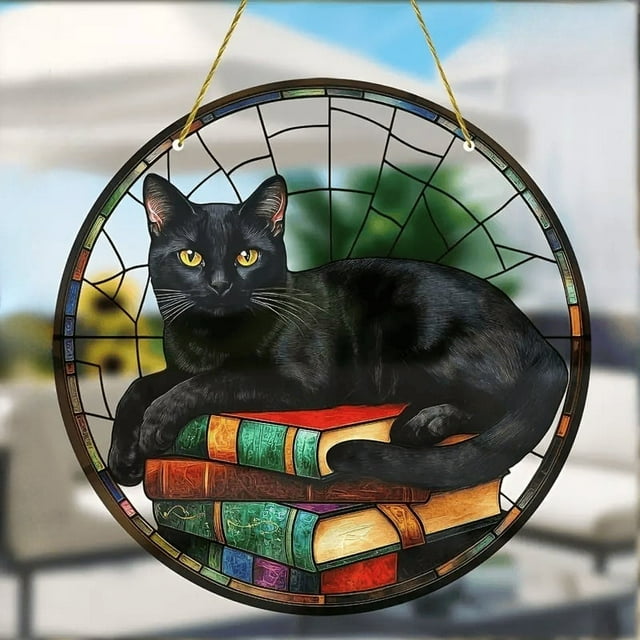 Maine Coon Cat Dreamcatcher - Colorido arte de pared acrílico colgante para decoración de cocina, jardín, oficina o estantería