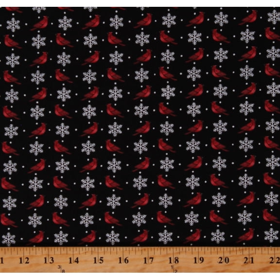 Cotton Christmas Holiday Seasonal Winter Birds Cardinals Snowflakes Home Sweet Holiday Deb Strain Black Cotton Fabric Print by the Yard (56005-15)