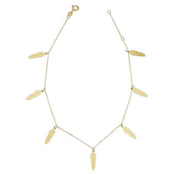 KoolJewelry 14k Yellow Gold Hanging Feather Station Anklet (adjusts to 9 or 10 inch)