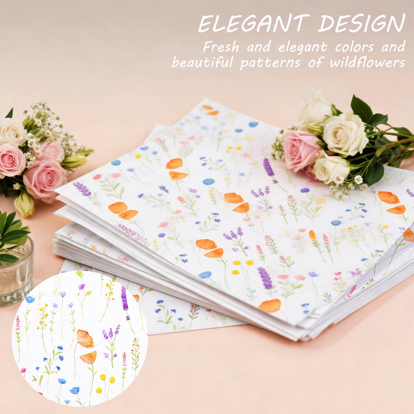 200 Sheets Tissue Paper Vintage Wildflower for Gift Bags Birthday Party Flower Decoration 20x14 in