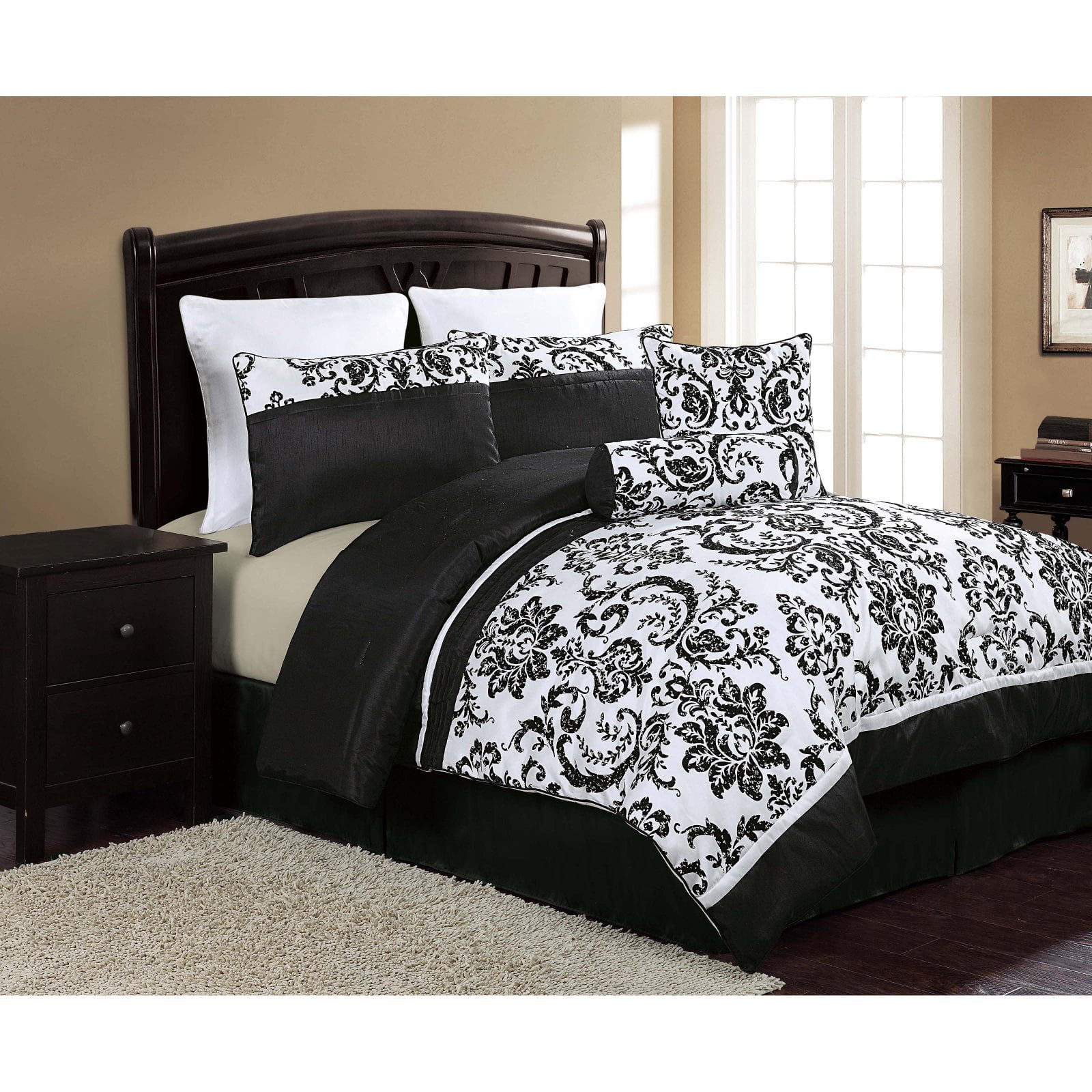 Vcny Home Daniella Flocked Comforter Set Queen Black White Walmart Com Walmart Com