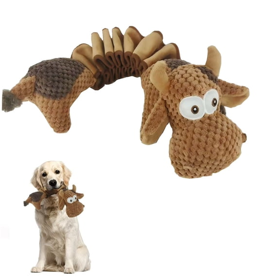 Large Dog Squeaky Cow Plush Toy - Durable, Springy Interactive Pull and Chew Toy with Animal Print for All Breeds