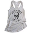 thumbnail image 1 of Party Your Face Off Tank Top, Ladies Racerback Tank Top, Halloween Tank, Skull Tank, Skeleton Tank, Silver Gray, X-Large, 1 of 3