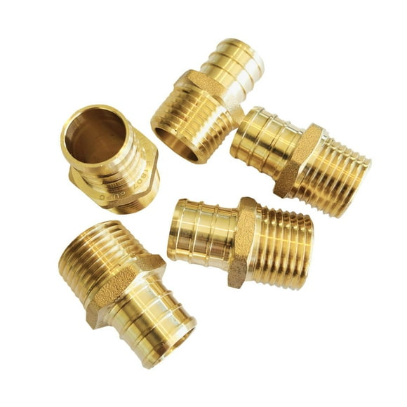 (Pack of 5) EFIELD Pex Barb Crimp Brass Fittings 3/4 Inch x 1/2 Inch NPT Male Adapter, ASTM F1807