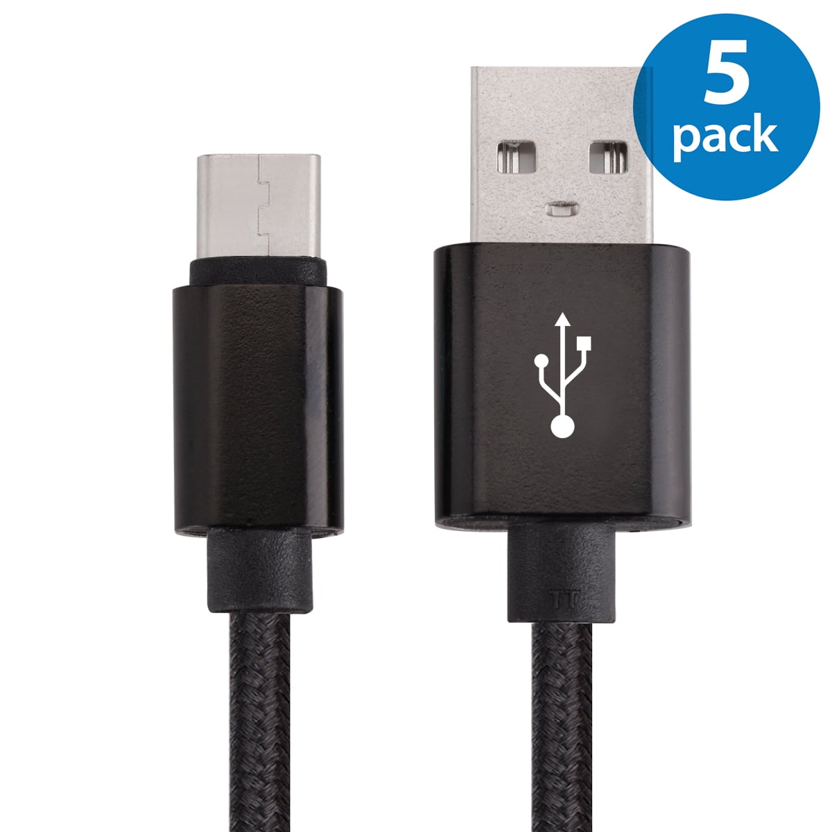 5x USB Type C Cable Fast Charging Cable 10FT USB-C Type-C 3.1 Nylon Braided Data Sync Charger Cord For Samsung Galaxy S8 + Note 8 Nexus 5X 6P LG G5 G6 V20 HTC 10 Google Pixel XL OnePlus 3 5 Black