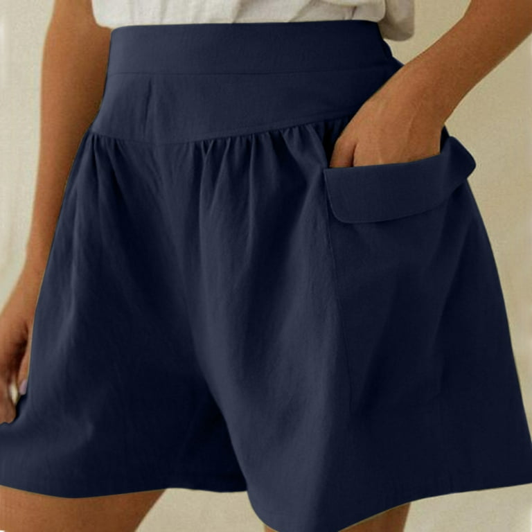 Finelylove Cotton Boyshorts For Women Cotton Shorts For Women Loose Fit  Shorts High Waist Rise Solid Navy XL