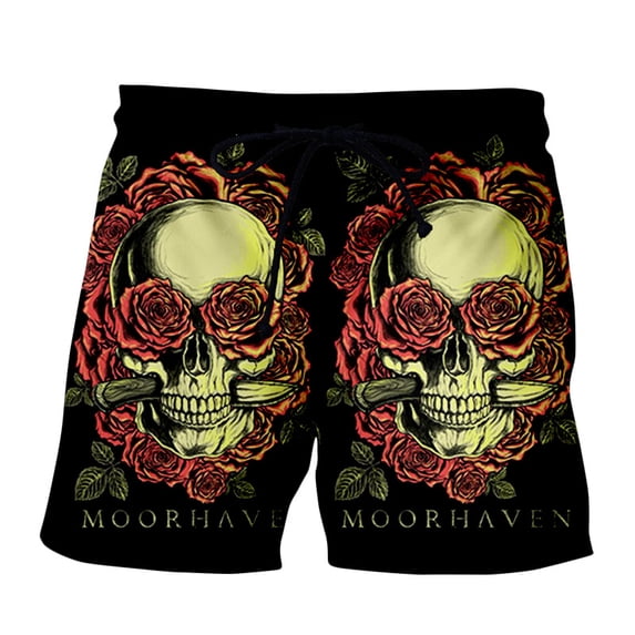 Casual Mens Skeleton Skull Swim Trunks Quick Dry Printed Beach Shorts Summer Boardshorts
