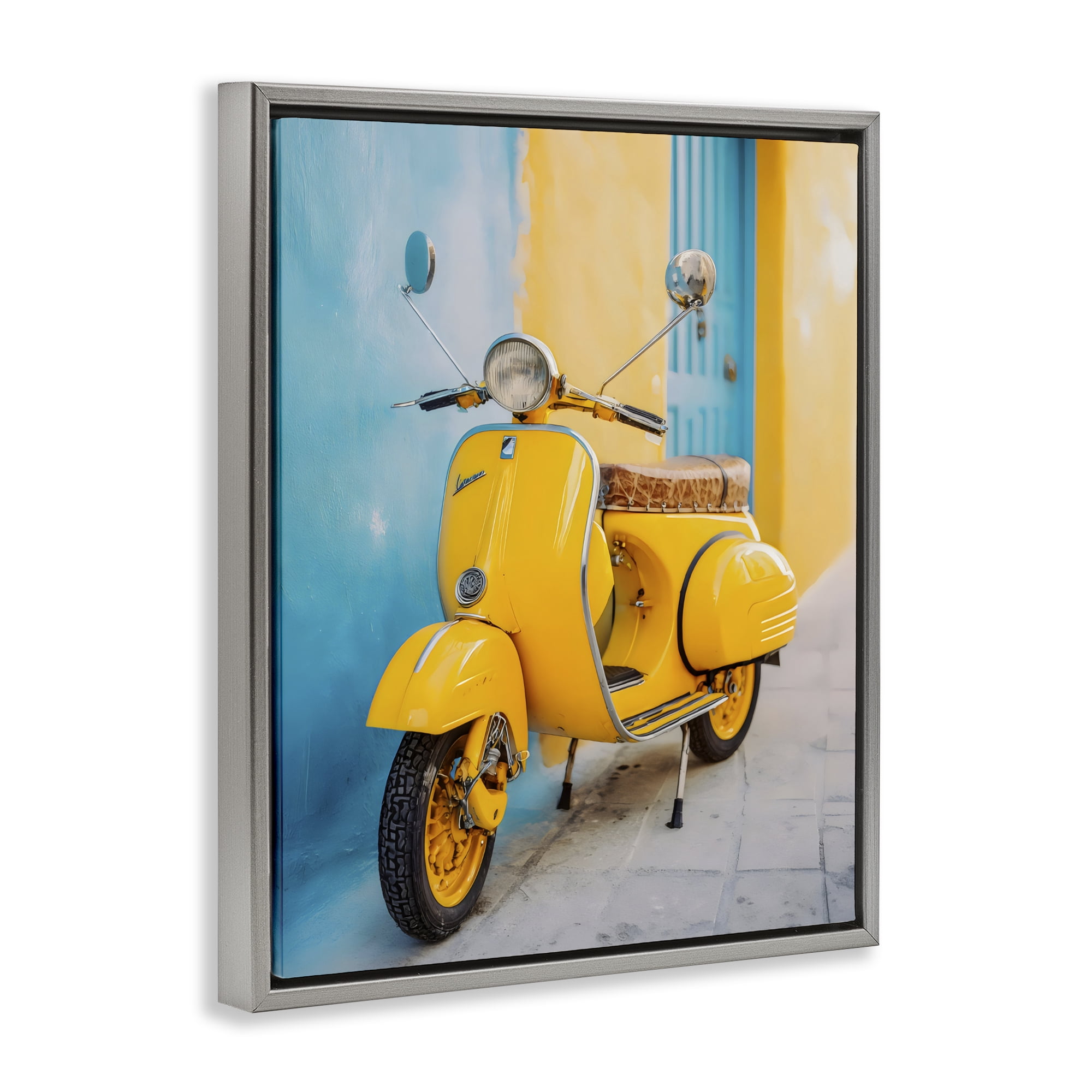 Stupell Industries Sunny Ride Vintage Moped Gray Framed Floater Canvas Wall Art, design by Franklyn Gregory
