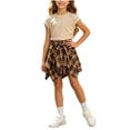 thumbnail image 2 of Amidoa Girls Summer Outfit Sets 2 Piece T-Shirt Short Sleeve Skirt Set Kids Clothing Sets Khaki Size 8, 2 of 8