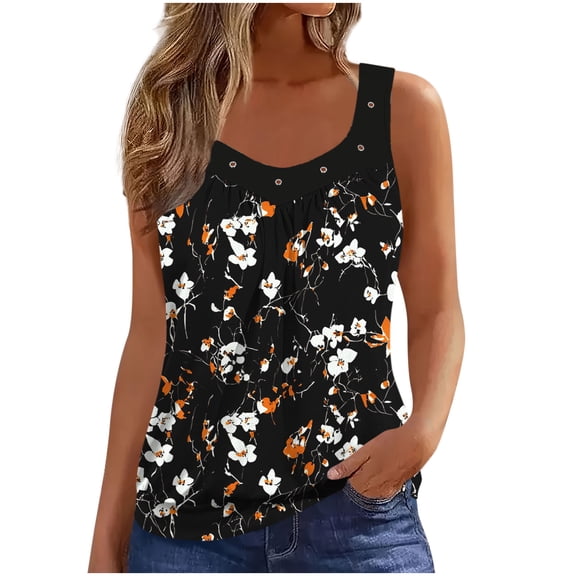 Sakmal Tank Tops Women V Neck Double Lined Black Shirts Beach Vacation Floral Womens Tank Tops L
