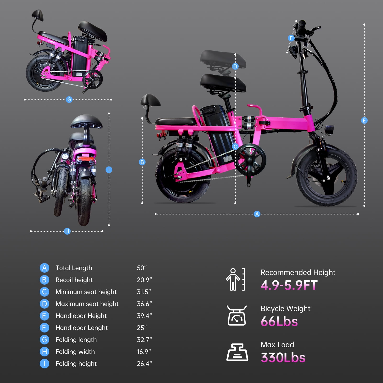 750W Folding Electric Bike,48V 20AH Removable Battery E Bike,20MPH,50 Miles Max Range Electric Bike for Adults,14" Tire Foldable ebike,Adult Electric Bicycle for Commute