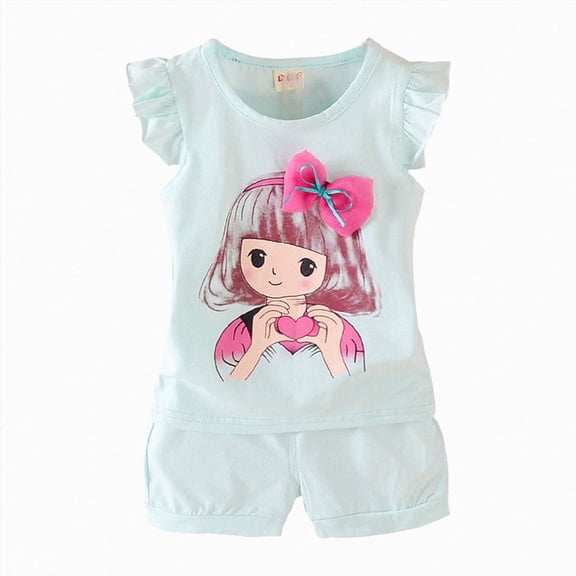 Toddler Girls Clothes 6M 12M 18M 24M 2T 3T 4T Summer Outfits Baby Kids Short Sleeve Cartoon Girl Print T-Shirt Tops Solid Shorts Sets
