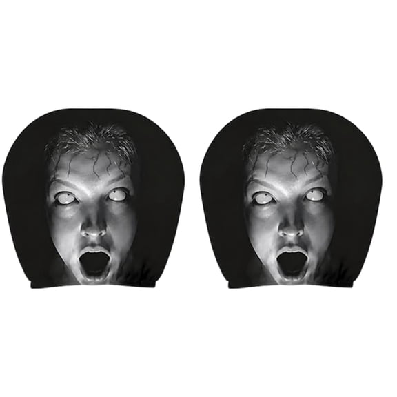 2PCS Ghost Face Headrest Covers, Scary Face Printing Auto Seat Universal Elastic Models Headrest Protector Cover, Funny Decoration Scary Headrest Covers for Car Interior Vehicle Truck SUV