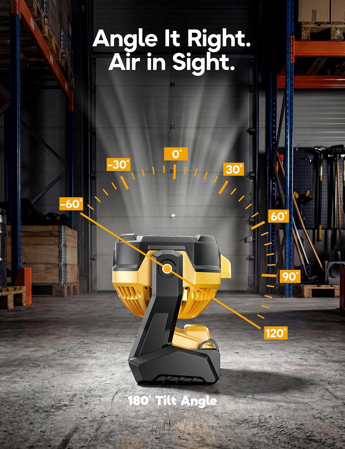 Battery Operated Fan, for DEWALT 20V Max Battery, Camping Fan Cordless, Option for Corded, with LED Lights, Variable Speed, Hook for Hanging, for Jobsite(Battery Not Included)
