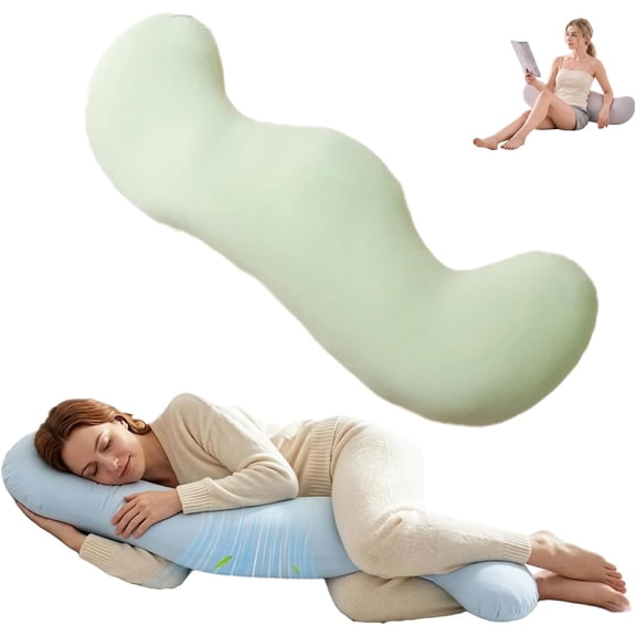 Pea Pod Body Pillow for Side Sleepers, Ergonomic S-Shaped Full Body Support Pillow, Cooling Long Bolster Hug Pillow with Washable Cover, Hip Knee Leg Back Support for Adults