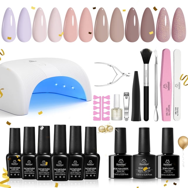 Kit de esmaltes de uñas en gel Beetles con luz UV, 6 colores