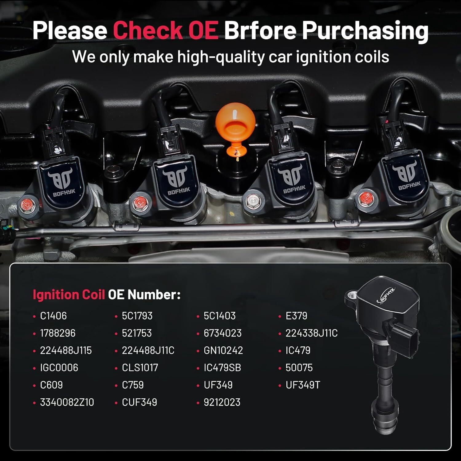 BDFHYK Set of 6 Ignition Coils Pack Compatible with Nissan Altima Frontier Maxima Murano NV1500 Pathfinder Quest Xterra Infiniti I35 QX4 V6 3.5L 4.0L UF349 C1406 5C1793 E379