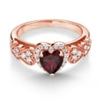 thumbnail image 3 of Gem Stone King 18K Rose Gold Plated Silver Red Rhodolite Garnet and White Moissanite Halo Ring for Women | 0.90 Cttw | Heart Shape 6MM | Gemstone January Birthstone | Size 6, 3 of 6