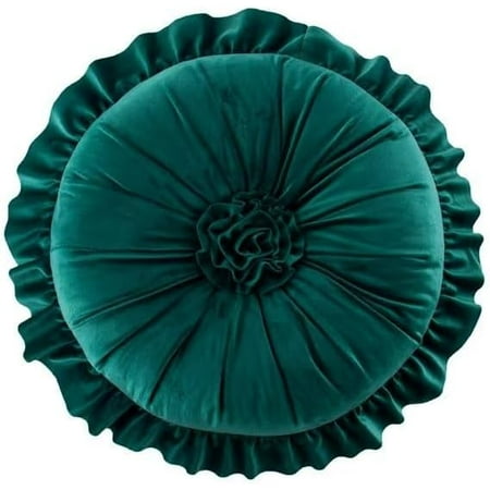 

Round Throw Pillow Velvet Round Ruffle Pillow Home Decoration Pillow Cushion for Bed Living Room Sofa Chair Car Floating Window Floor Seating Cushion Teal