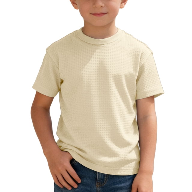 T-Shirts à Manches Courtes en Tricot pour Garçons, Col Rond Uni, Hauts d'Été Décontractés, 3-14 Ans