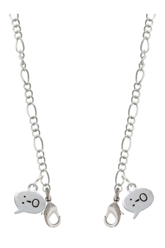 Silvertone Emoticon :-O - Surprise - Silvertone Face Mask Necklace
