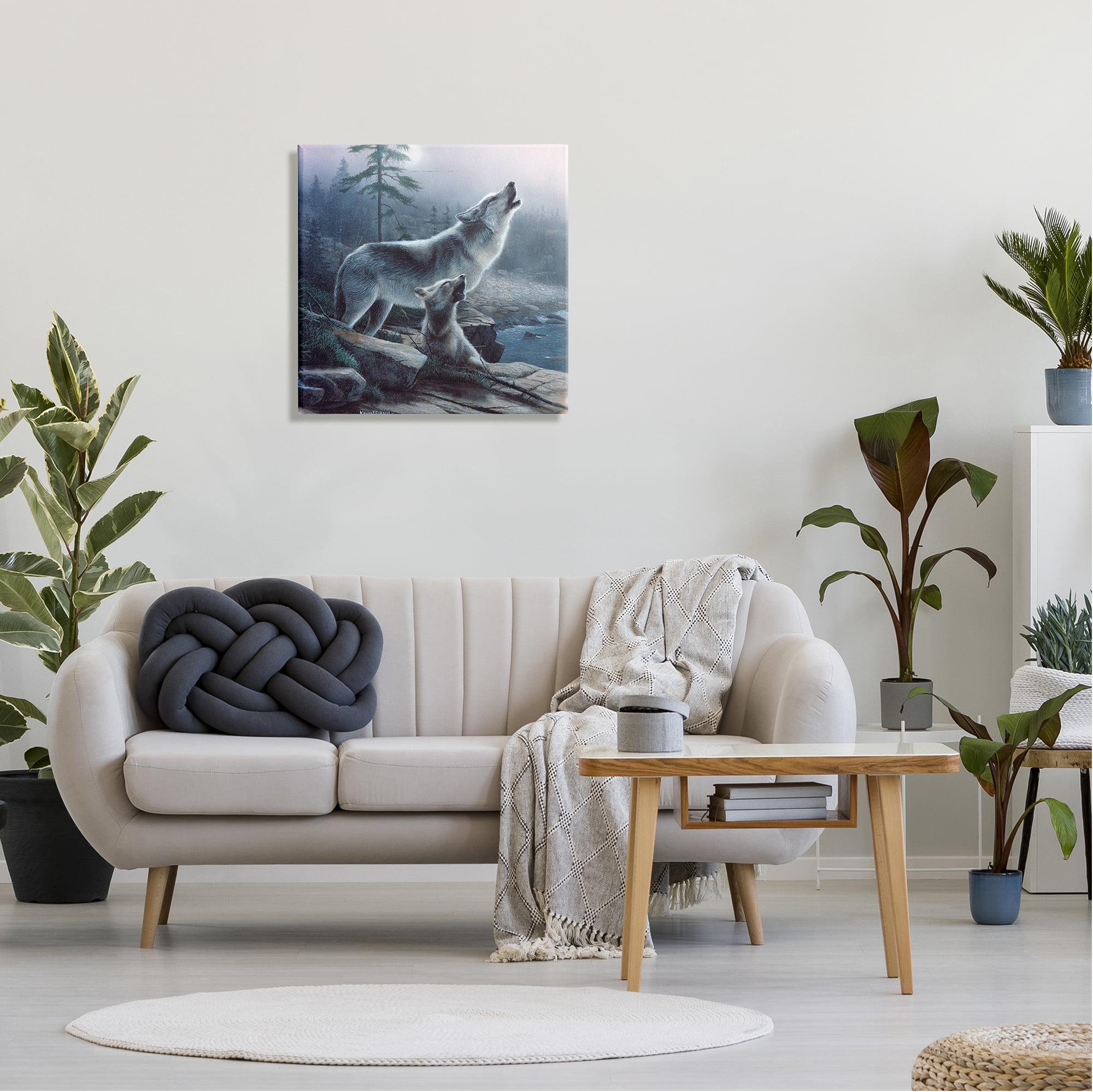 Stupell Industries Howling Wolf & Pup Landscape Animals & Insects Painting Gallery Wrapped Canvas Print Wall Art, 24 x 24