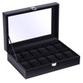 thumbnail image 1 of soporte para reloj de 12 ranuras con cubierta de vidrio, caja de reloj de cuero PU para hombres y mujeres, 1 of 5