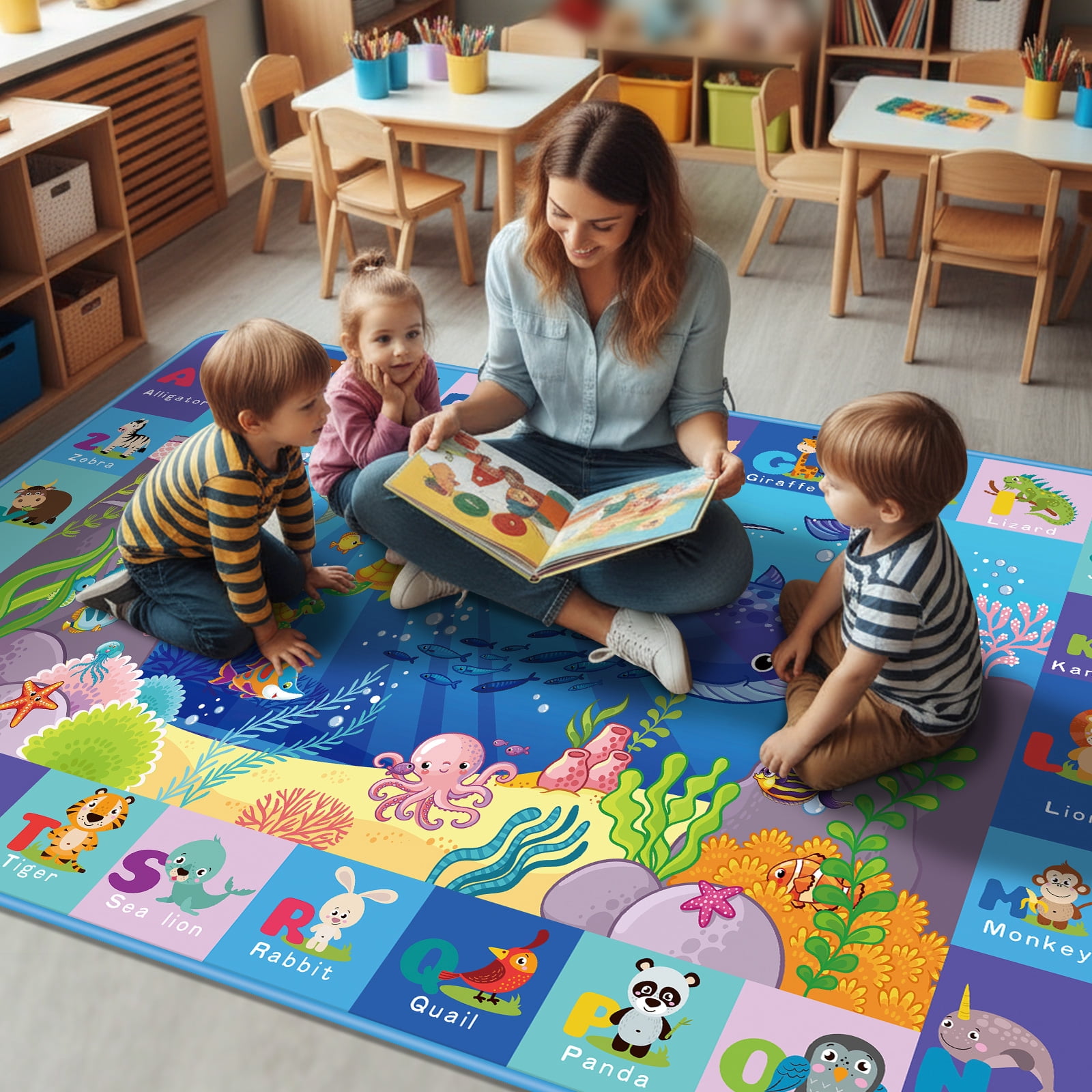 Baby Play Mat for Floor, Kids ABC Educational Crawling Mat Soft Tummy Time Playmat for Toddlers Infants Playroom Classroom 59x39.4 Inch