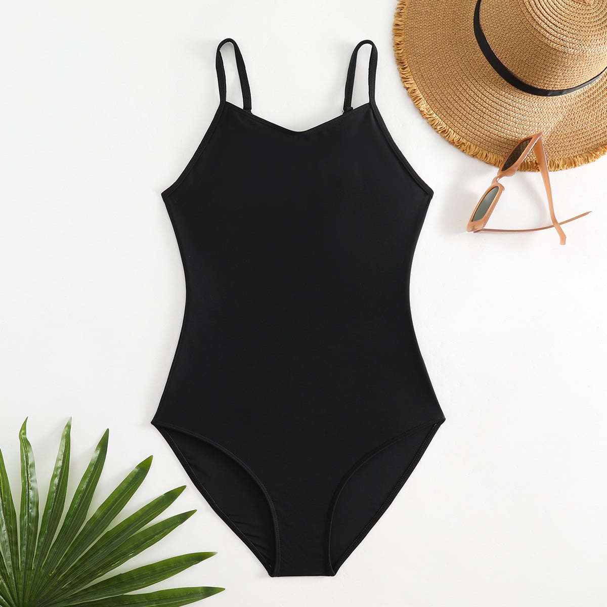 Girls' Surf Swimsuit, Sleeveless Solid Color One-Piece for Middle and Large Kids Teens 11-15 Years, Quick-Dry Polyester Spandex for Swimming.