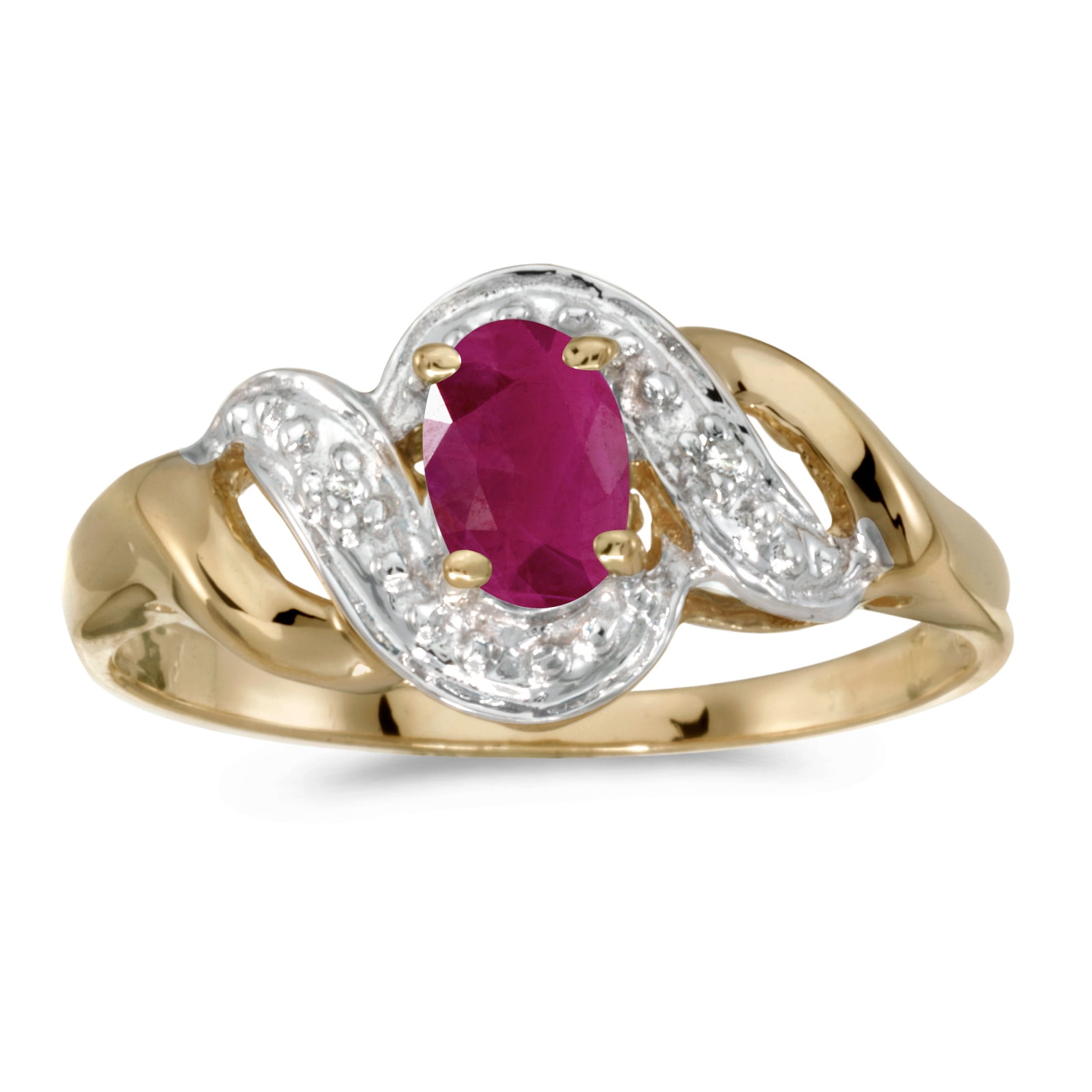 10k Yellow Gold Oval Ruby And Diamond Swirl Ring by