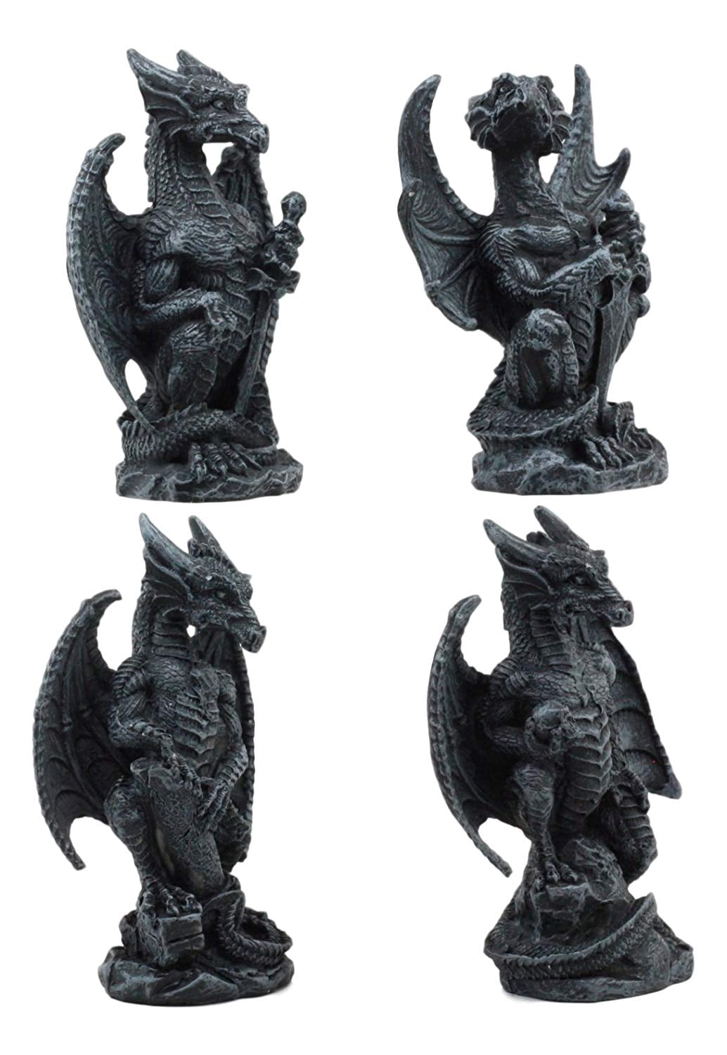 Faux Stone Fantasy Sentinel Guardian Dragons Statue Set Of 4 Dragon Miniatures