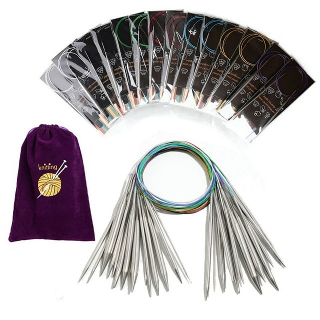 14Pcs/Set Stainless Steel 2.25-10.0mm Tube Circular Knitting Needles Double Point Sweater Yarn DIY Weaving Tools with Bag