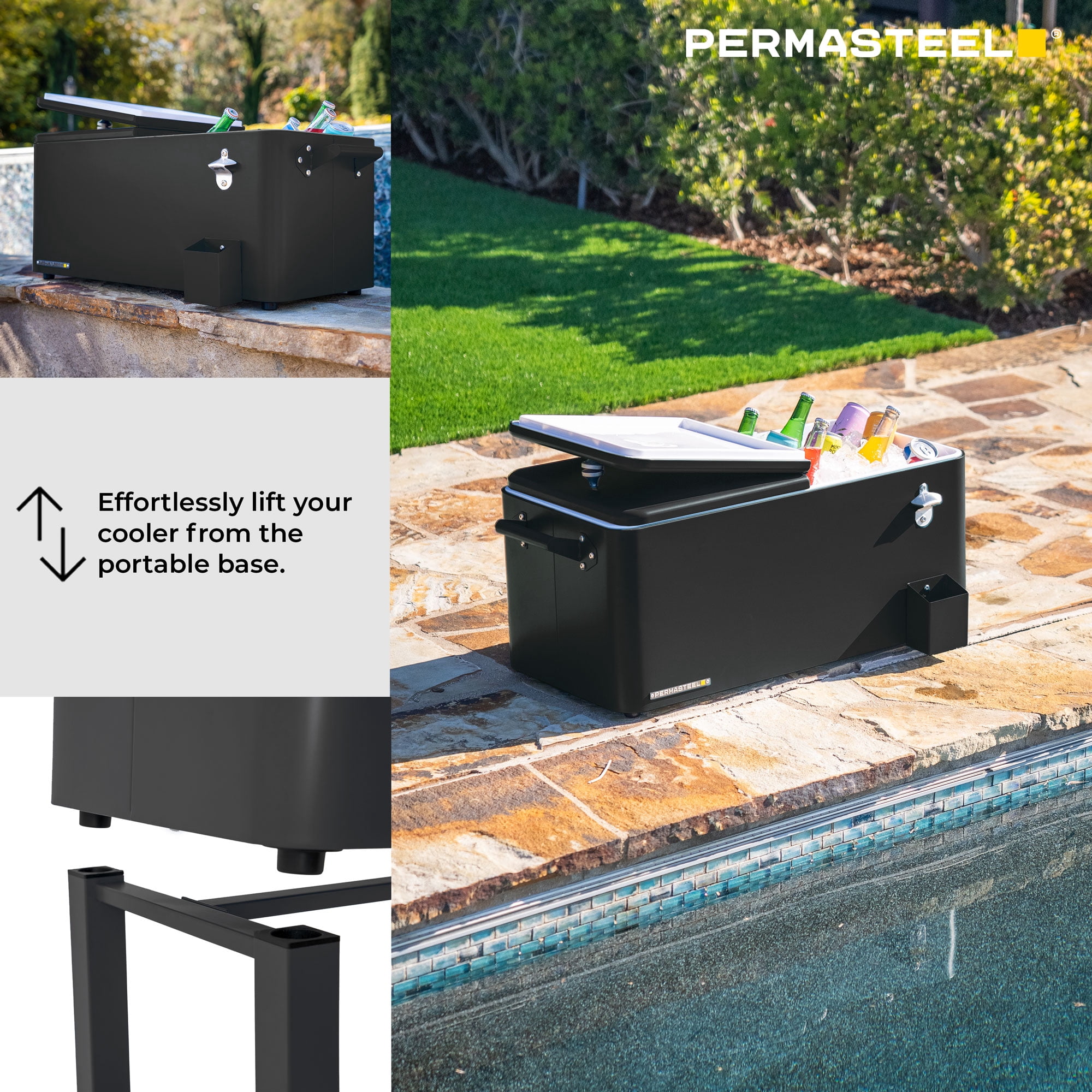 Permasteel Party Cooler with Divider, Removable Basin, Spacious 80-Qt Capacity, Chills 36hrs, Serving Tray, Rolling Ice Chest for Indoor & Outdoor, Matte Black