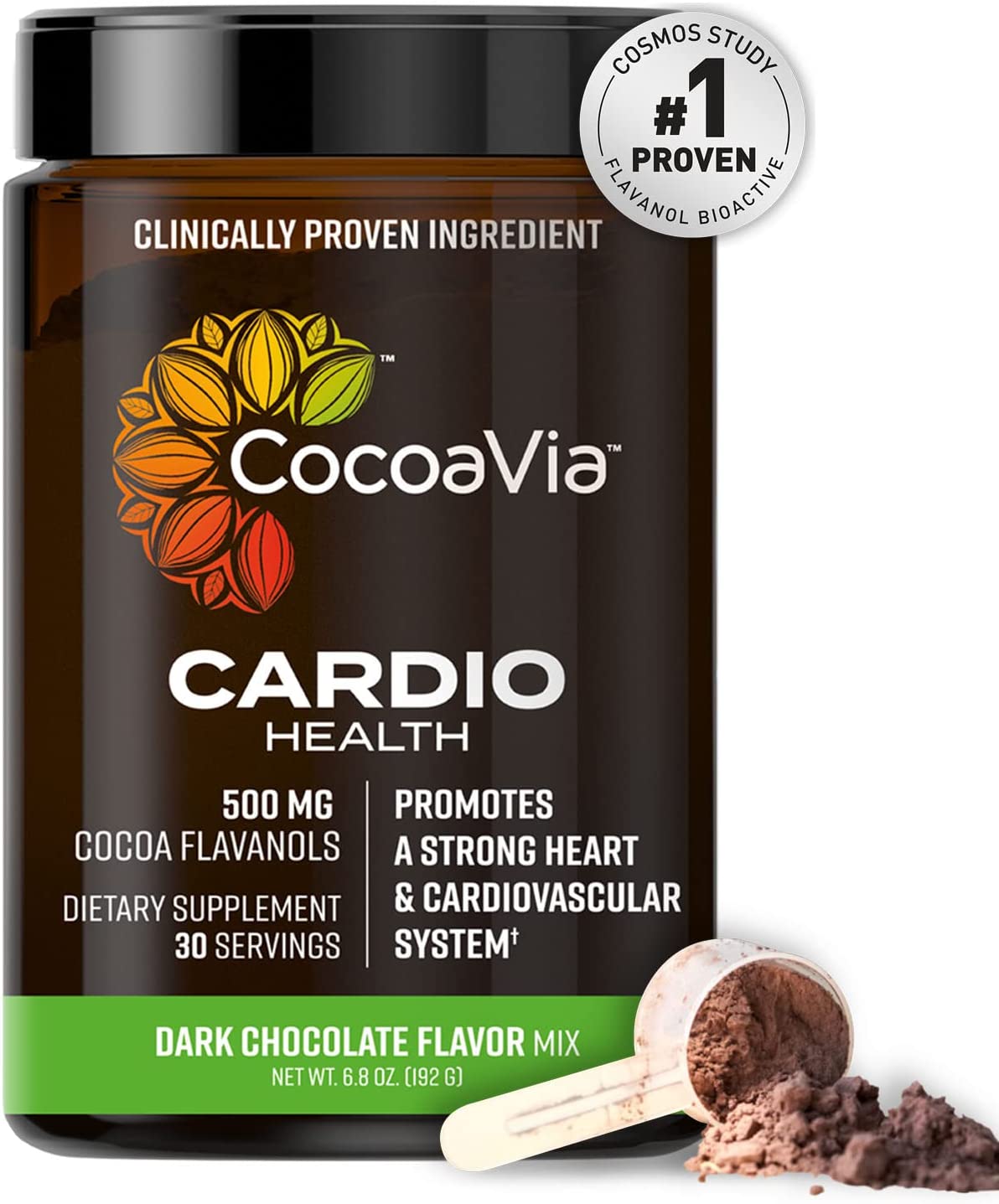 CocoaVia Cardio Health Cocoa Powder, 30 Servings, 500mg Cocoa Flavanols