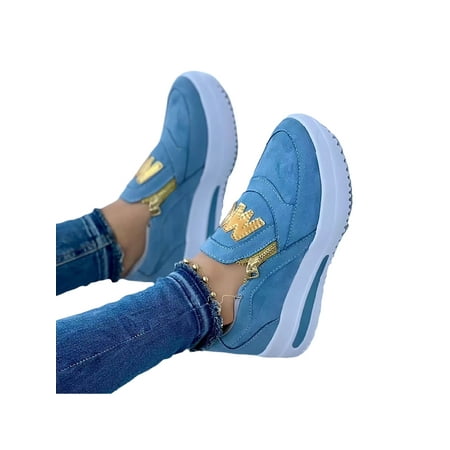 

Daeful Women s Sneaker Wedge Casual Shoe Slip On Walking Shoes Non-slip Breathable Moccasins Sports Loafers Blue 8.5