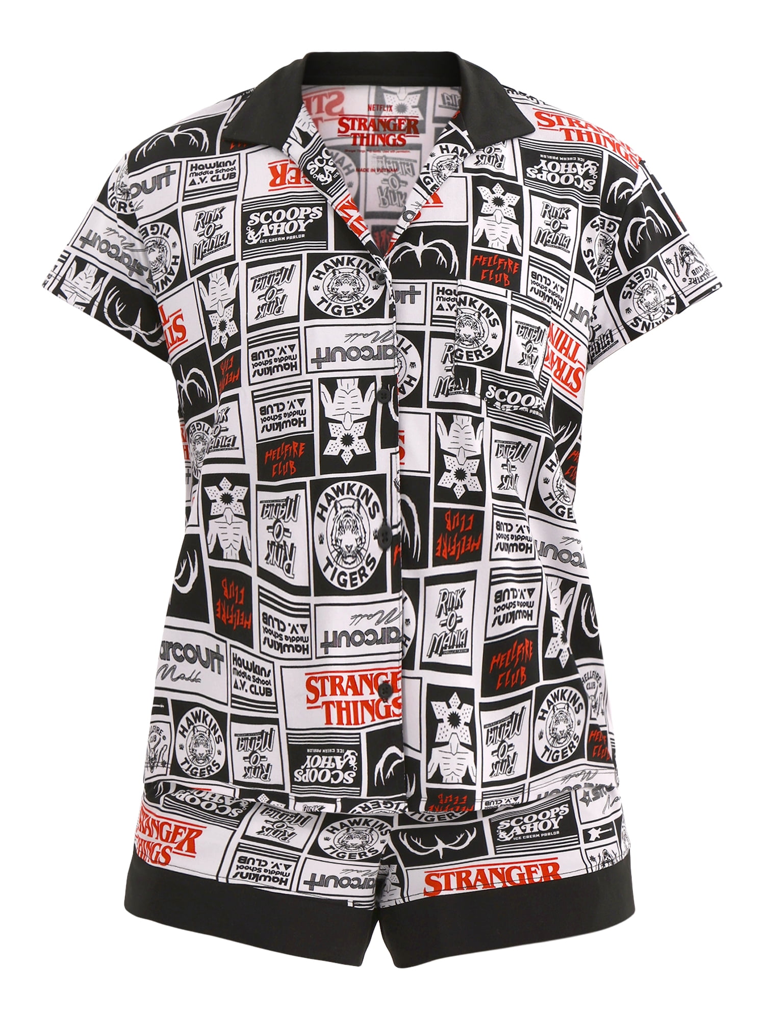 Netflix Stranger Things Women's Printed Notched Top and Shorts Pajama Set, 2-Piece, Sizes XS-3X