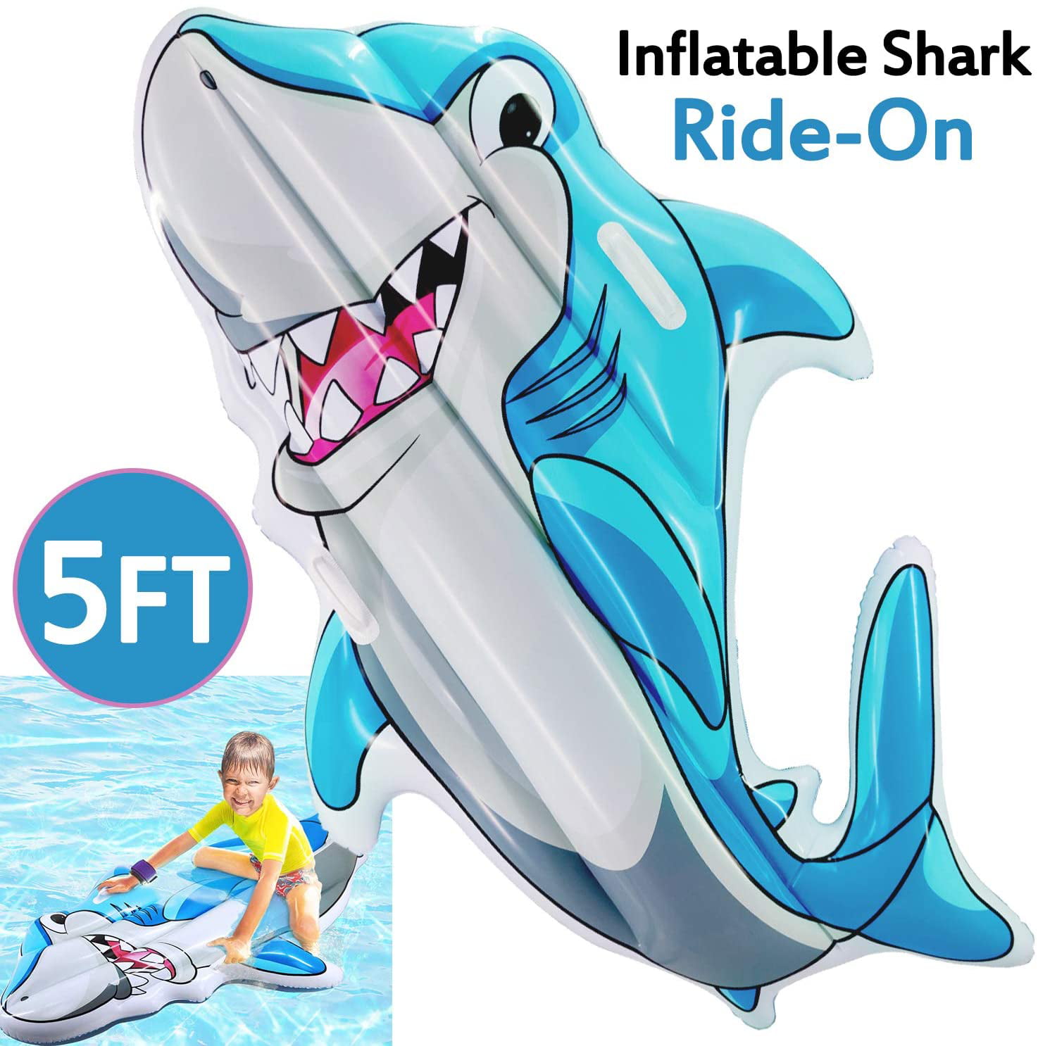 Splash N Swim 54" Ride on Inflatable Pool Toy Shark Sturdy Vinyl for sale online 